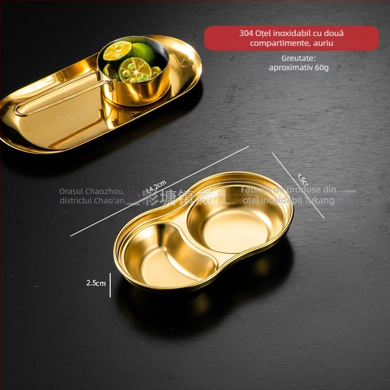 Farfurie pentru sosuri din oțel inoxidabil 304, rotundă, suprafață electroplacată, design monocrom, stil nou chinezesc