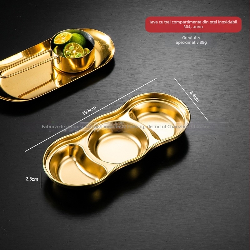 Farfurie pentru sosuri din oțel inoxidabil 304, rotundă, suprafață electroplacată, design monocrom, stil nou chinezesc