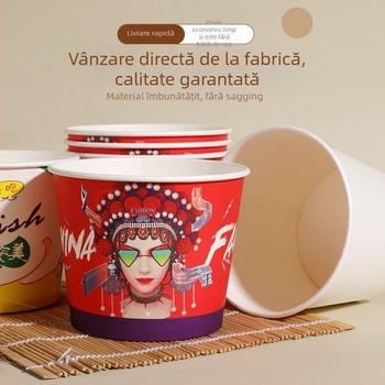 Vas din hârtie de unică folosință cu capac, formă rotundă întărită, logo imprimat, prelucrare personalizabilă