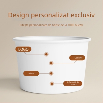 Vas din hârtie de unică folosință cu capac, formă rotundă întărită, logo imprimat, prelucrare personalizabilă