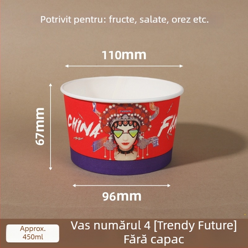 Vas din hârtie de unică folosință cu capac, formă rotundă întărită, logo imprimat, prelucrare personalizabilă