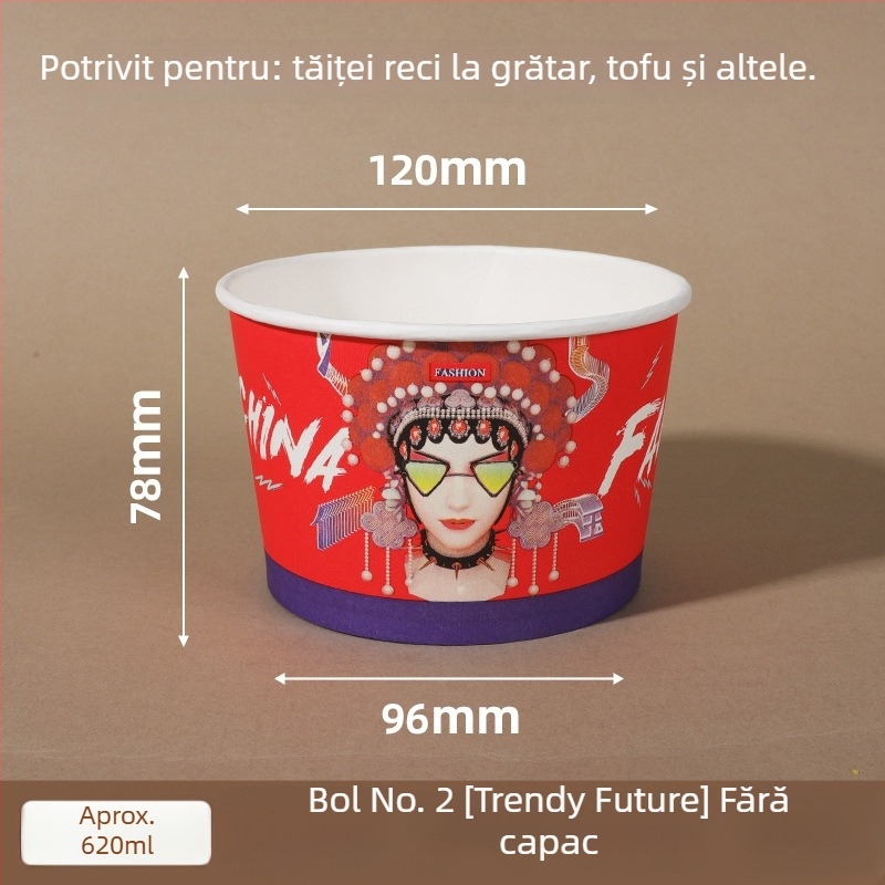 Vas din hârtie de unică folosință cu capac, formă rotundă întărită, logo imprimat, prelucrare personalizabilă