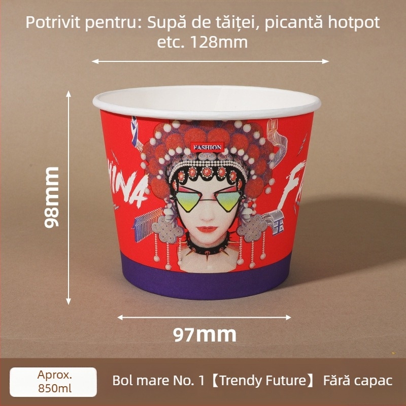 Vas din hârtie de unică folosință cu capac, formă rotundă întărită, logo imprimat, prelucrare personalizabilă