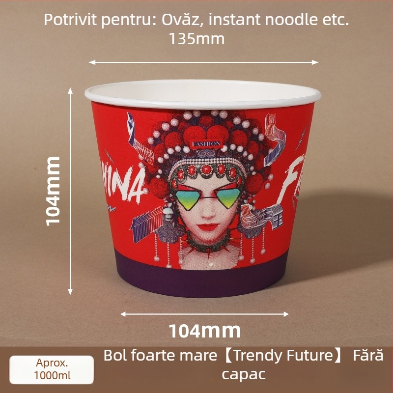 Vas din hârtie de unică folosință cu capac, formă rotundă întărită, logo imprimat, prelucrare personalizabilă