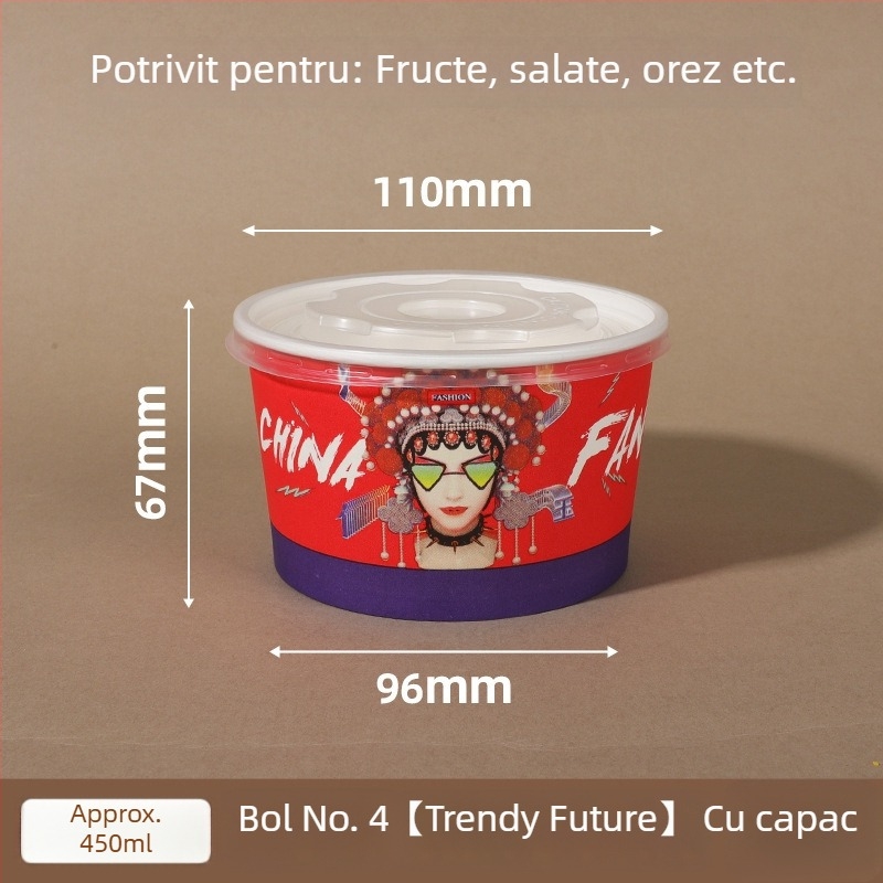 Vas din hârtie de unică folosință cu capac, formă rotundă întărită, logo imprimat, prelucrare personalizabilă