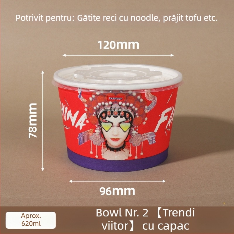 Vas din hârtie de unică folosință cu capac, formă rotundă întărită, logo imprimat, prelucrare personalizabilă