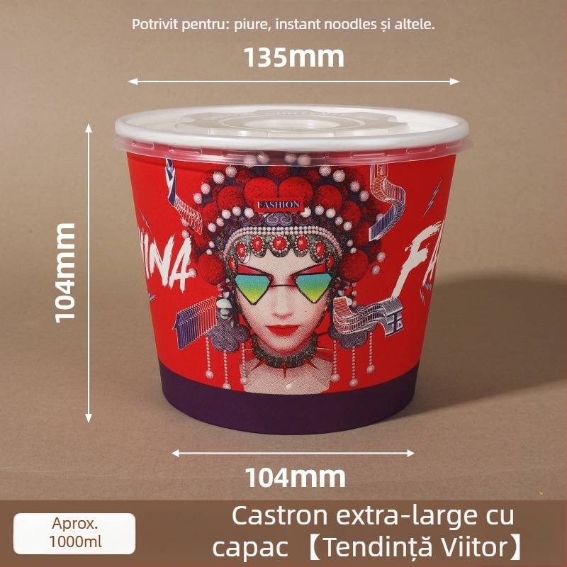 Vas din hârtie de unică folosință cu capac, formă rotundă întărită, logo imprimat, prelucrare personalizabilă