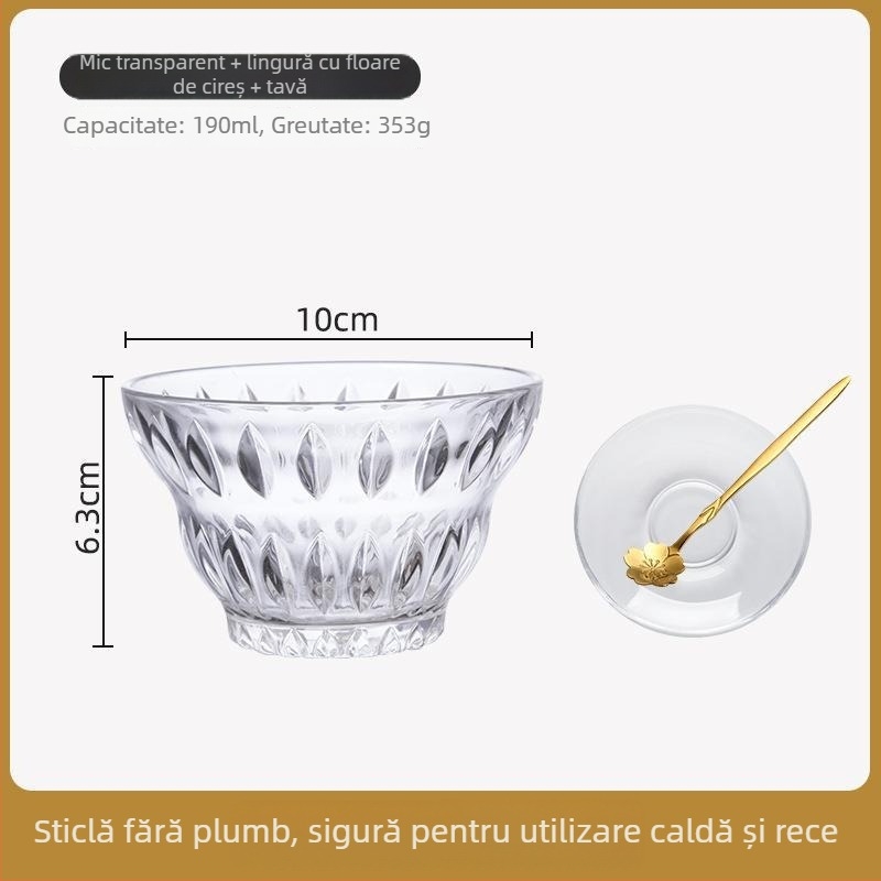 Set de boluri de desert din sticlă termorezistentă, rotunde, stil simplu, calitate de primă clasă