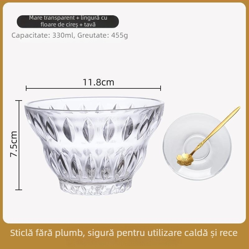 Set de boluri de desert din sticlă termorezistentă, rotunde, stil simplu, calitate de primă clasă