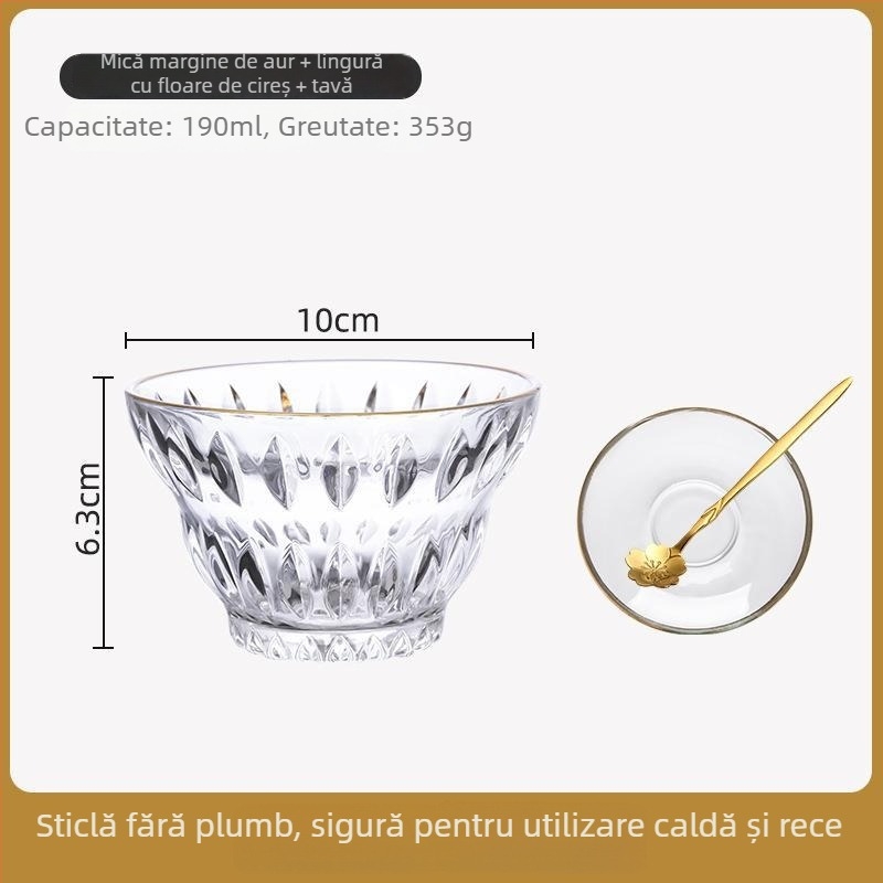 Set de boluri de desert din sticlă termorezistentă, rotunde, stil simplu, calitate de primă clasă