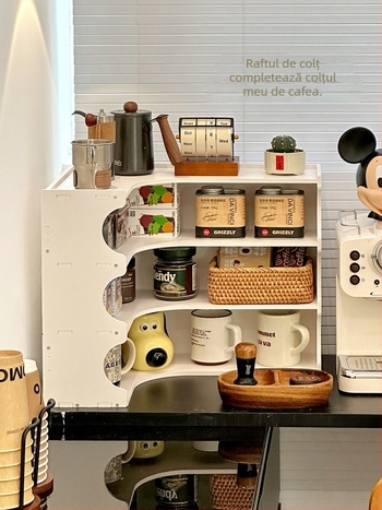 Raft de depozitare în colț pentru birou, cu suport pentru pahare și dulap pentru masă, model H1259