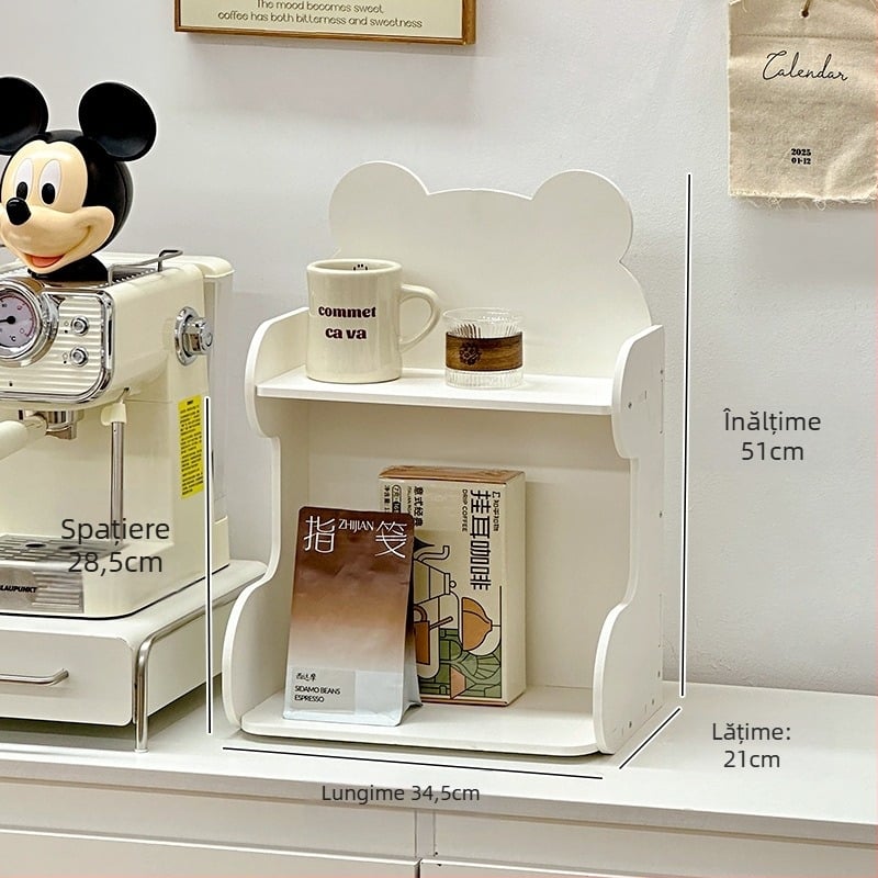 Raft de depozitare în colț pentru birou, cu suport pentru pahare și dulap pentru masă, model H1259