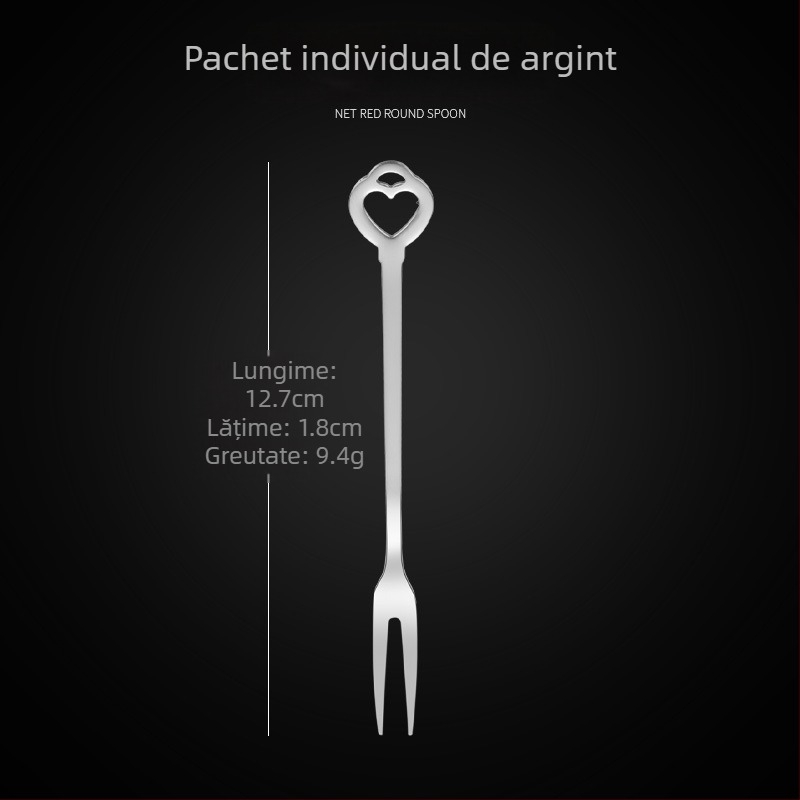 Furculiță de fructe cu două dinți, din oțel inoxidabil, stil modern minimalist, model cu flori, finisaj oglindă