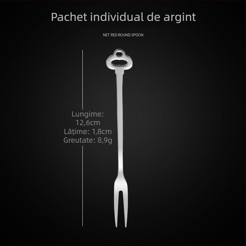 Furculiță de fructe cu două dinți, din oțel inoxidabil, stil modern minimalist, model cu flori, finisaj oglindă