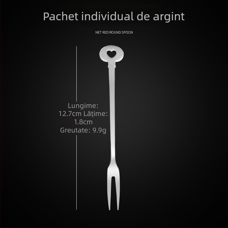 Furculiță de fructe cu două dinți, din oțel inoxidabil, stil modern minimalist, model cu flori, finisaj oglindă