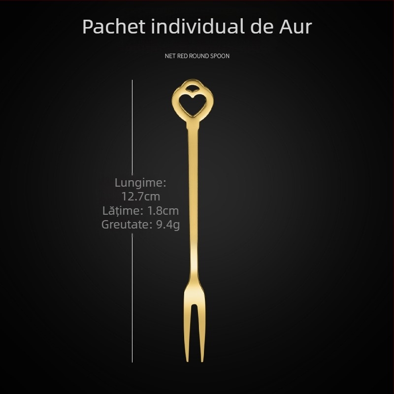 Furculiță de fructe cu două dinți, din oțel inoxidabil, stil modern minimalist, model cu flori, finisaj oglindă