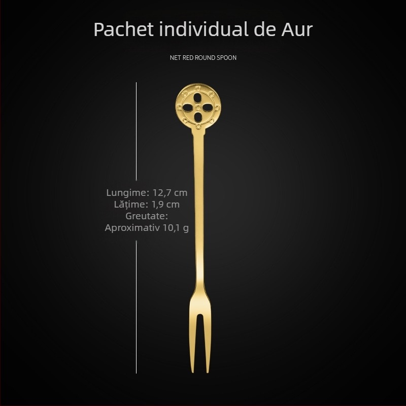 Furculiță de fructe cu două dinți, din oțel inoxidabil, stil modern minimalist, model cu flori, finisaj oglindă