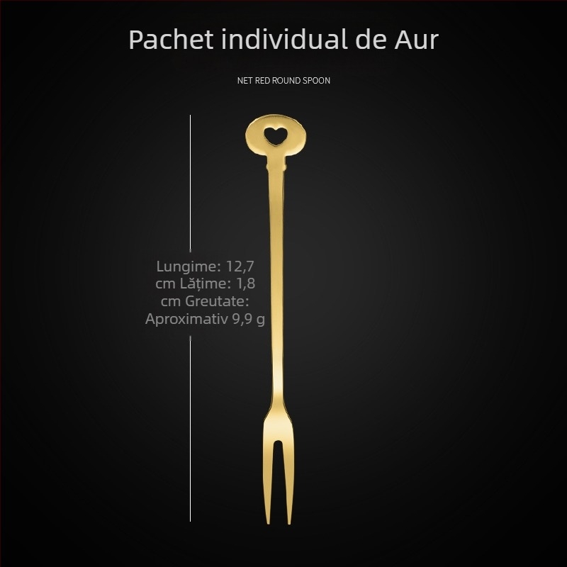 Furculiță de fructe cu două dinți, din oțel inoxidabil, stil modern minimalist, model cu flori, finisaj oglindă