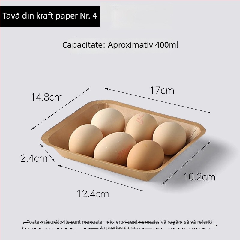 Farfurii de unică folosință din Kraft, dreptunghiulare, capacitate 500, cutie 20 de bucăți, biodegradabile