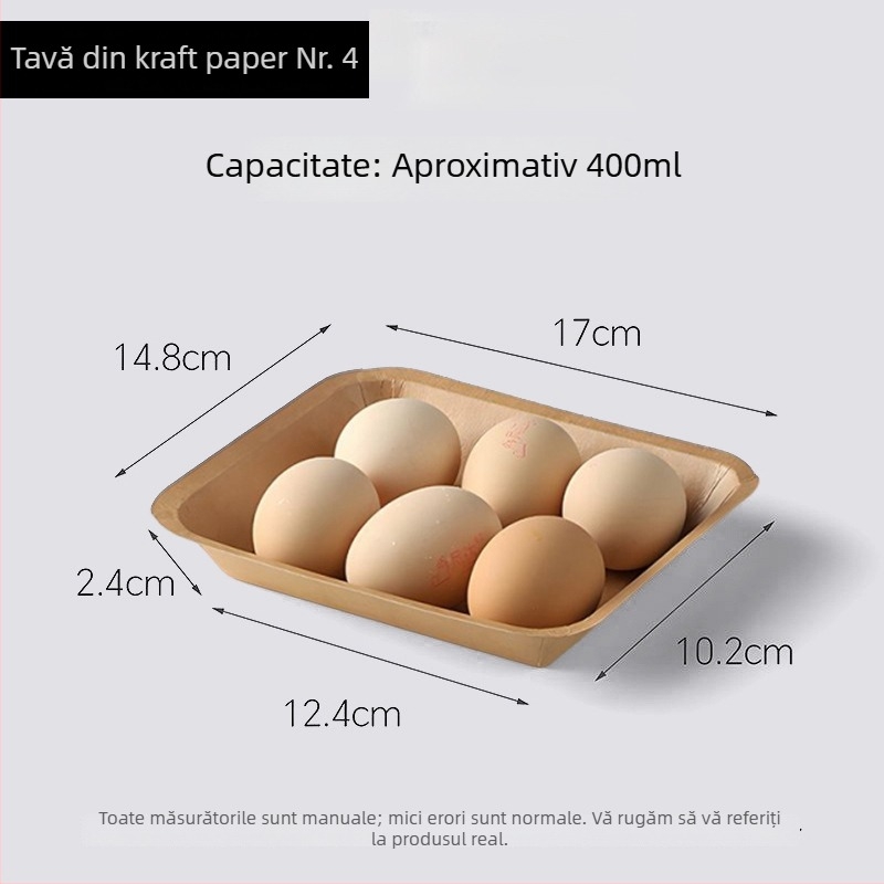 Farfurii de unică folosință din Kraft, dreptunghiulare, capacitate 500, cutie 20 de bucăți, biodegradabile