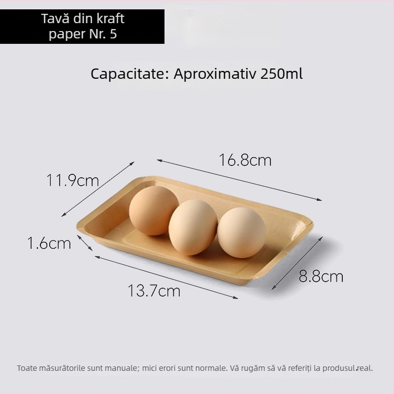 Farfurii de unică folosință din Kraft, dreptunghiulare, capacitate 500, cutie 20 de bucăți, biodegradabile