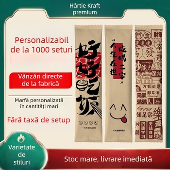 Set de tacâmuri de unică folosință, patru bucăți (bețișoare și lingură) din bambus – pentru catering și takeout, imprimare logo disponibil, personalizabil