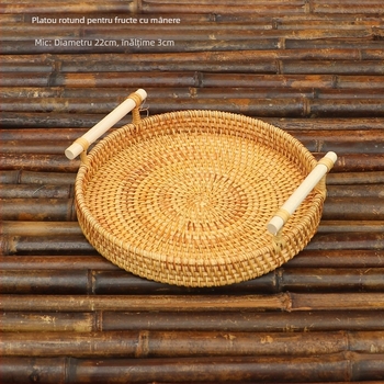 Coș împletit manual din răchită pentru fructe și pâine, stil nordic minimalist, tavă din bambus