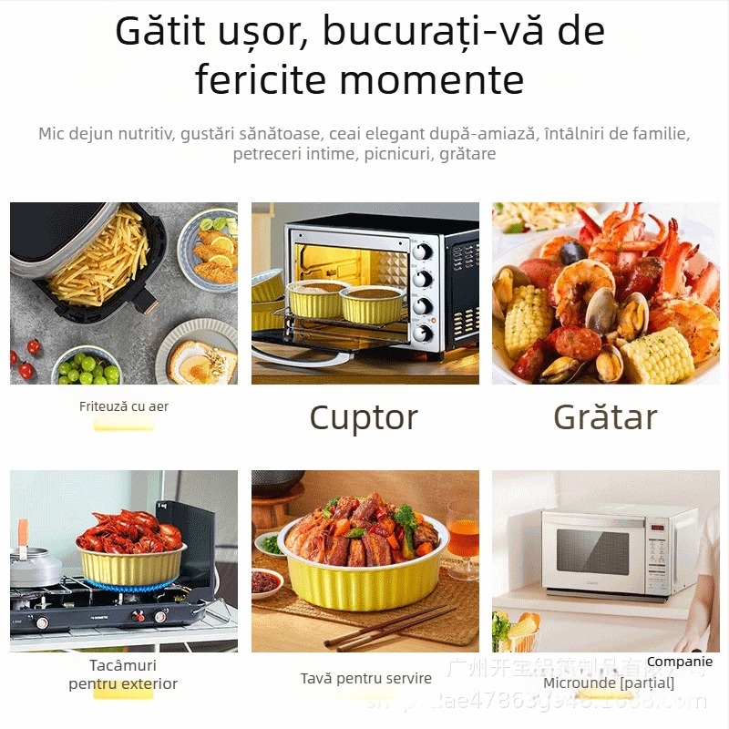 Cutie de prânz din folie de aluminiu, circulară, de unică folosință, cu capac, capacitate mare, rezistență la temperaturi înalte.