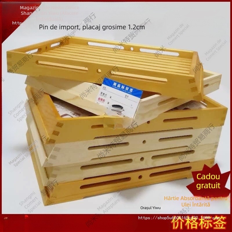 Tavă din lemn pentru expunere, pătrată, suprafață desenată manual, logo personalizabil