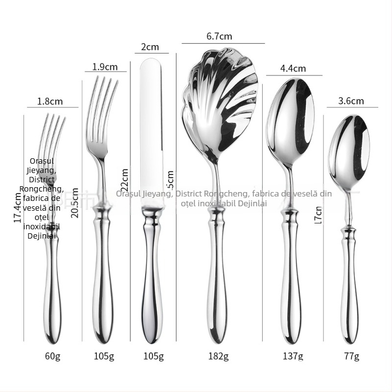 Set tacâmuri western din oțel inoxidabil 304, cuțit, furculiță și lingură, forjat, finisaj oglindă, design modern minimalist