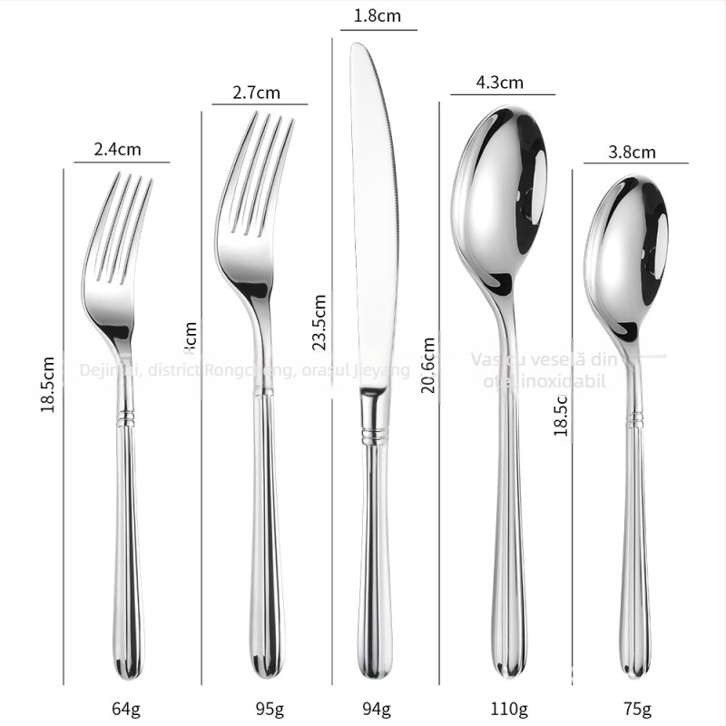 Set tacâmuri western din oțel inoxidabil 304, cuțit, furculiță și lingură, forjat, finisaj oglindă, design modern minimalist