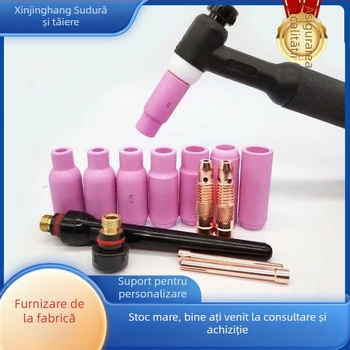 Accesorii pentru sudură cu arc argon: duză 17, tijă lungă a arcului, capac de presiune WP-18 lung, suport de vârfuri wolfram 26, duză ceramică