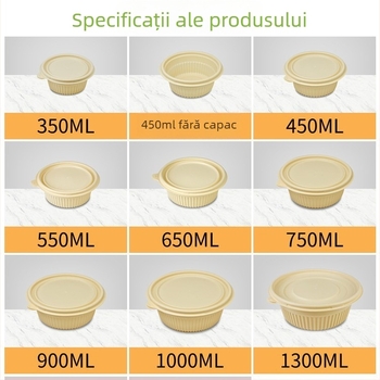 Cutie de prânz biodegradabilă din amidon de porumb, rotundă, capacitate 450 ml, cu capac întărit