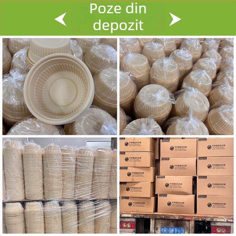 Cutie de prânz biodegradabilă din amidon de porumb, rotundă, capacitate 450 ml, cu capac întărit