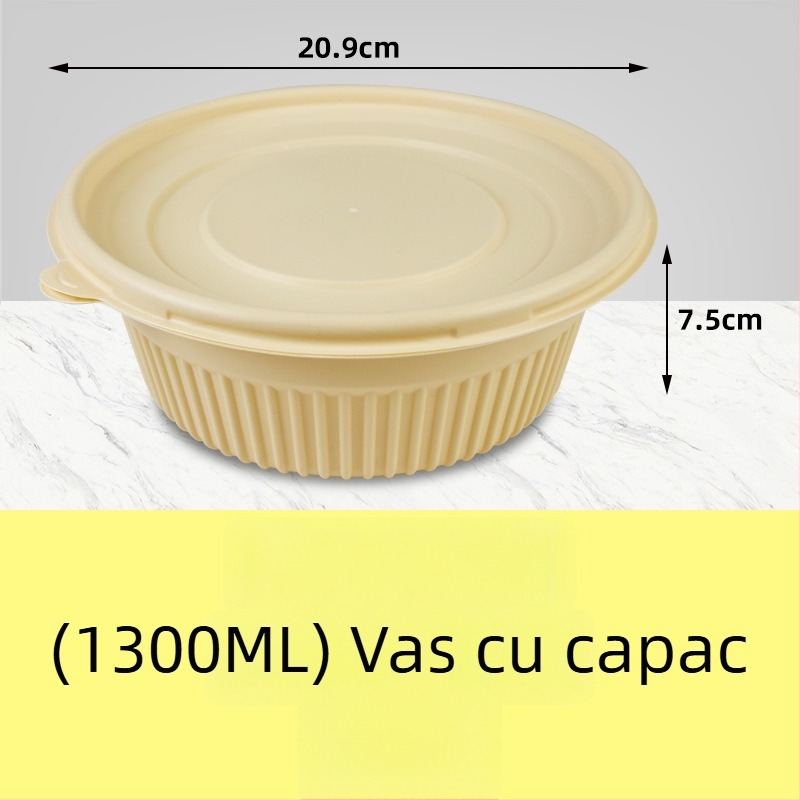 Cutie de prânz biodegradabilă din amidon de porumb, rotundă, capacitate 450 ml, cu capac întărit