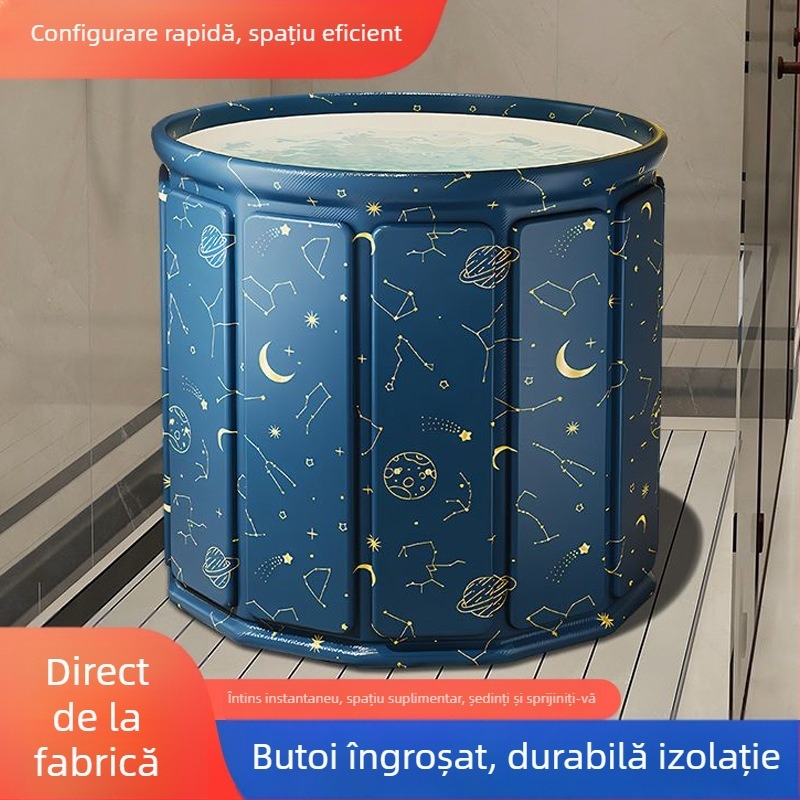 Vas de baie pliabil pentru adulți – portabilă, cadă de întreg corpul, fără capac; materiale: pânză impermeabilă, Pearl Cotton, placă compozită, PVC