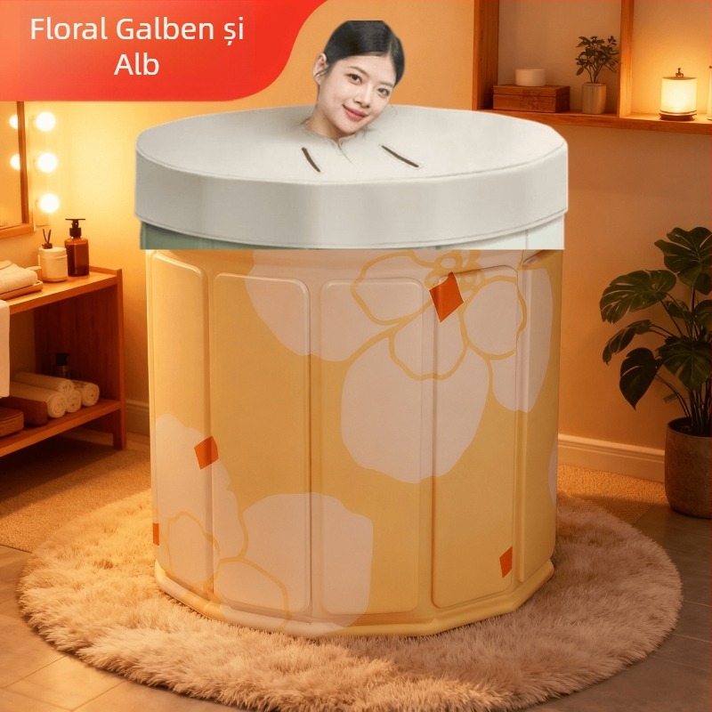 Vas de baie pliabil pentru adulți – portabilă, cadă de întreg corpul, fără capac; materiale: pânză impermeabilă, Pearl Cotton, placă compozită, PVC