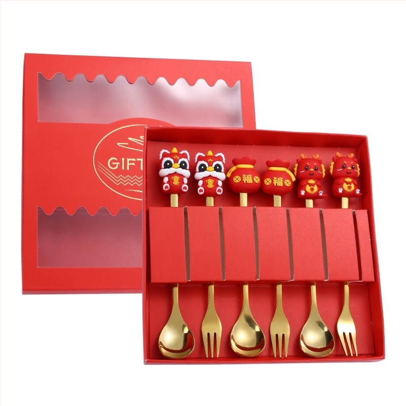 Set tacâmuri din oțel inoxidabil 410 – Anul Dragonului, Model desen animat, lustruire oglindă, imprimare logo