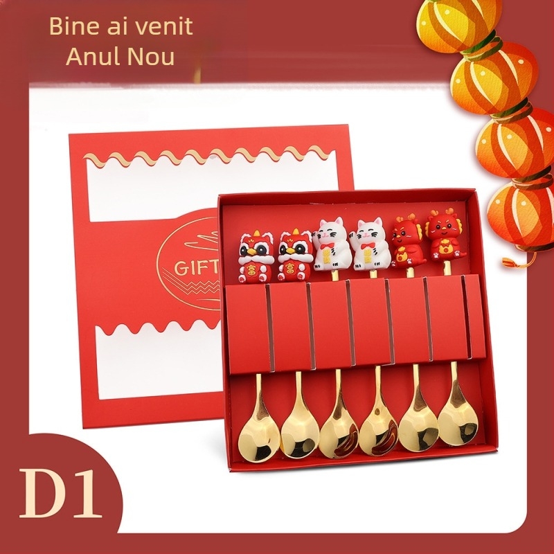 Set tacâmuri din oțel inoxidabil 410 – Anul Dragonului, Model desen animat, lustruire oglindă, imprimare logo