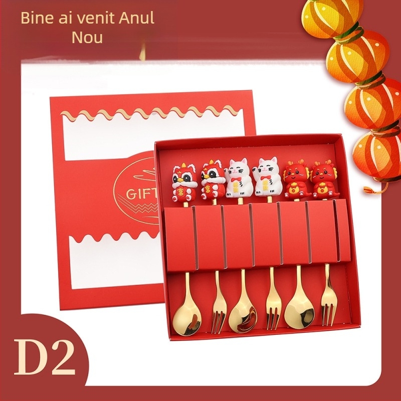 Set tacâmuri din oțel inoxidabil 410 – Anul Dragonului, Model desen animat, lustruire oglindă, imprimare logo
