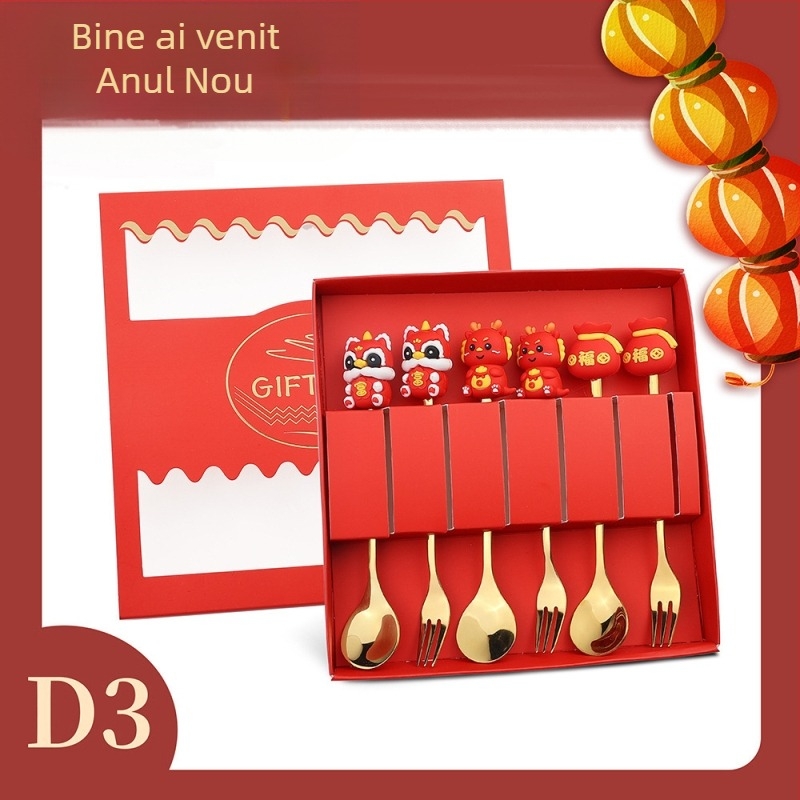 Set tacâmuri din oțel inoxidabil 410 – Anul Dragonului, Model desen animat, lustruire oglindă, imprimare logo