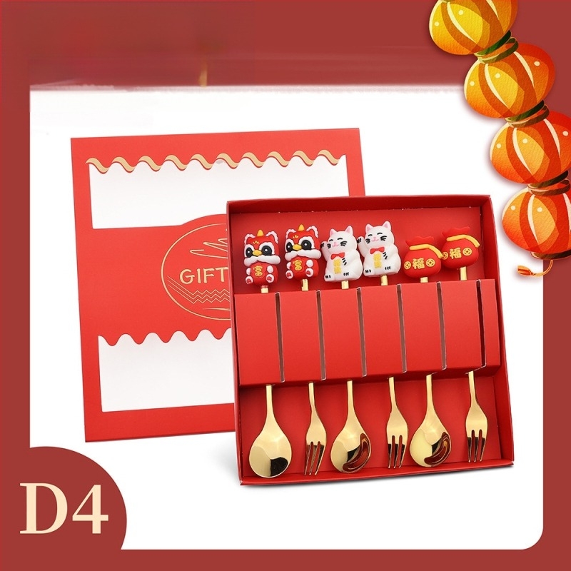 Set tacâmuri din oțel inoxidabil 410 – Anul Dragonului, Model desen animat, lustruire oglindă, imprimare logo