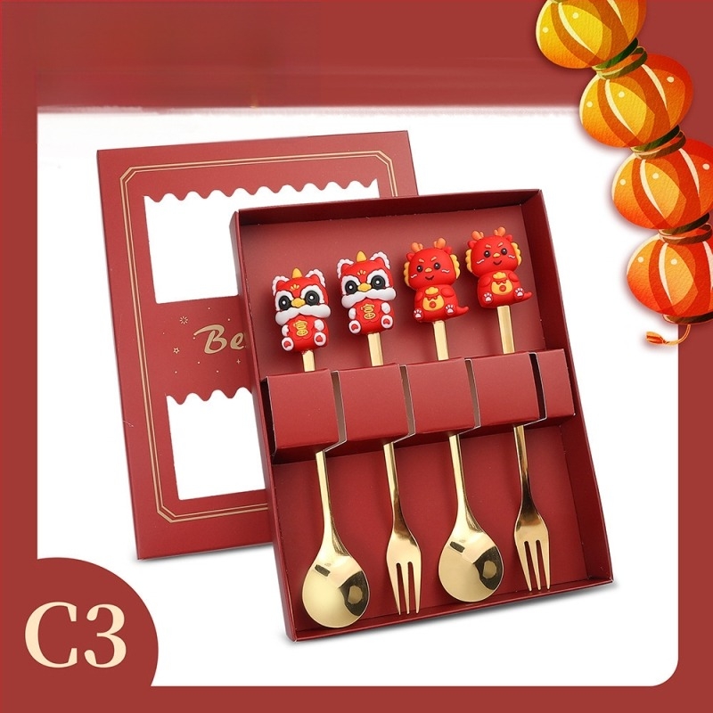 Set tacâmuri din oțel inoxidabil 410 – Anul Dragonului, Model desen animat, lustruire oglindă, imprimare logo