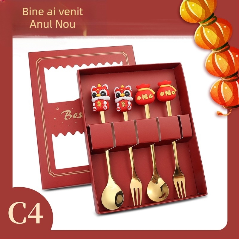 Set tacâmuri din oțel inoxidabil 410 – Anul Dragonului, Model desen animat, lustruire oglindă, imprimare logo