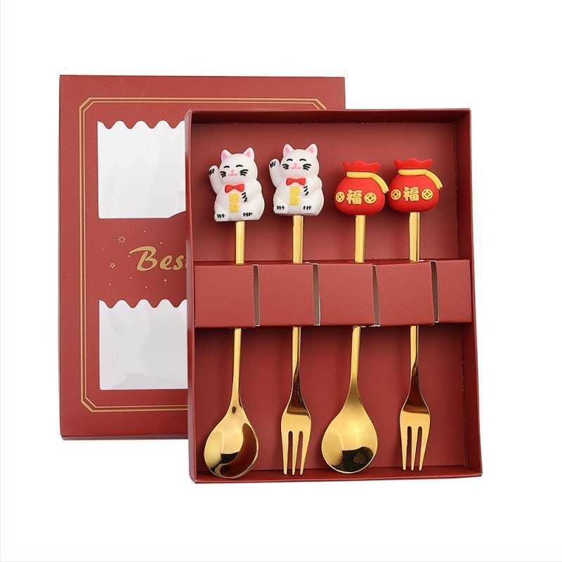 Set tacâmuri din oțel inoxidabil 410 – Anul Dragonului, Model desen animat, lustruire oglindă, imprimare logo