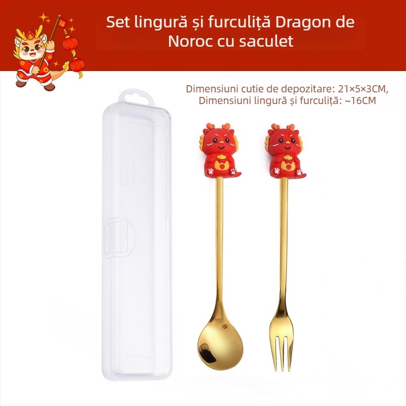 Set tacâmuri din oțel inoxidabil 410 – Anul Dragonului, Model desen animat, lustruire oglindă, imprimare logo