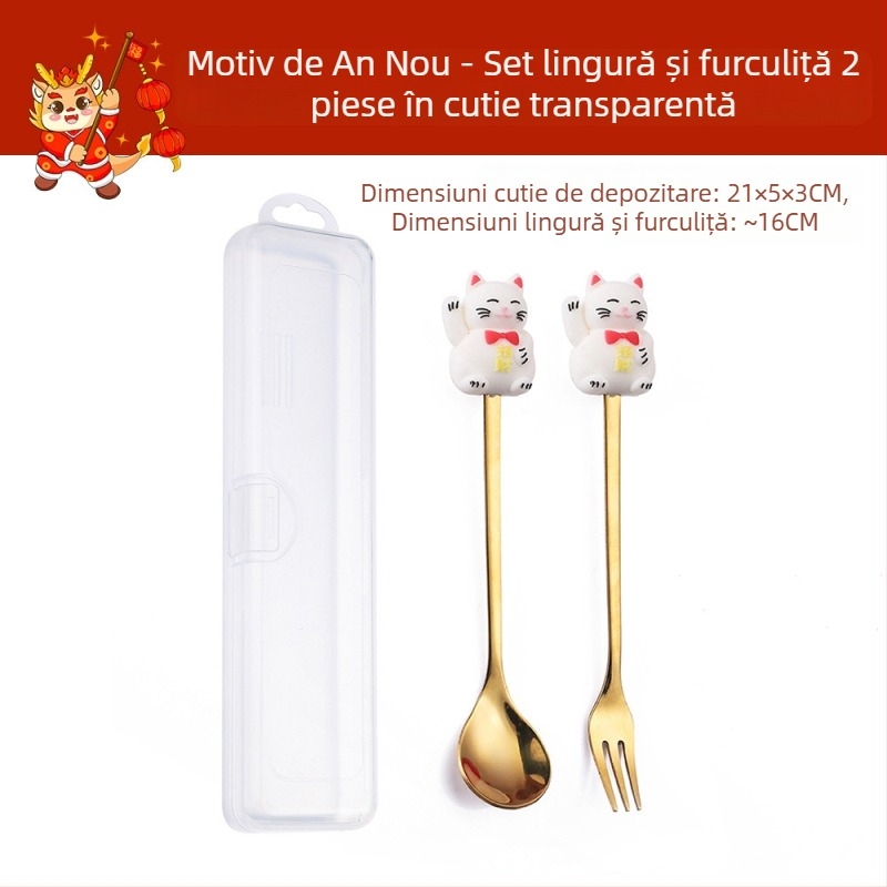 Set tacâmuri din oțel inoxidabil 410 – Anul Dragonului, Model desen animat, lustruire oglindă, imprimare logo