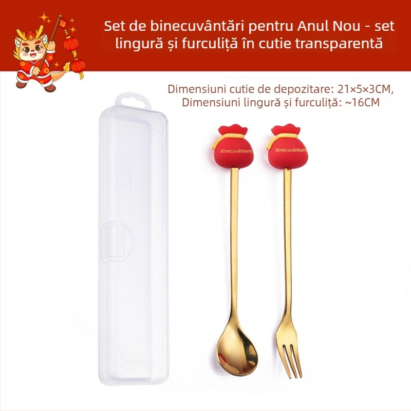 Set tacâmuri din oțel inoxidabil 410 – Anul Dragonului, Model desen animat, lustruire oglindă, imprimare logo