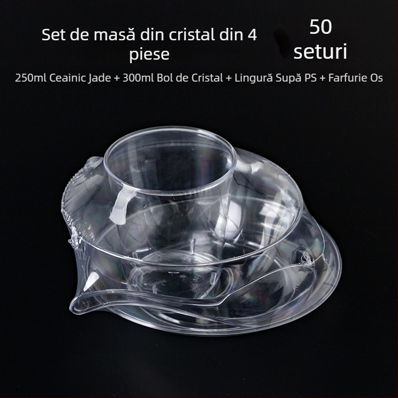 Bol de unică folosință din plastic pentru desert și supă, rotund, capacitate 300–400 ml, transparent, stil modern minimalist