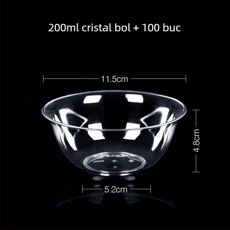 Bol de unică folosință din plastic pentru desert și supă, rotund, capacitate 300–400 ml, transparent, stil modern minimalist